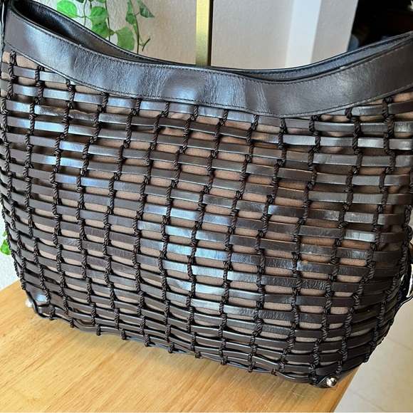 Talbots Dark Brown Leather Woven Shoulder Bag - Picture 4 of 6